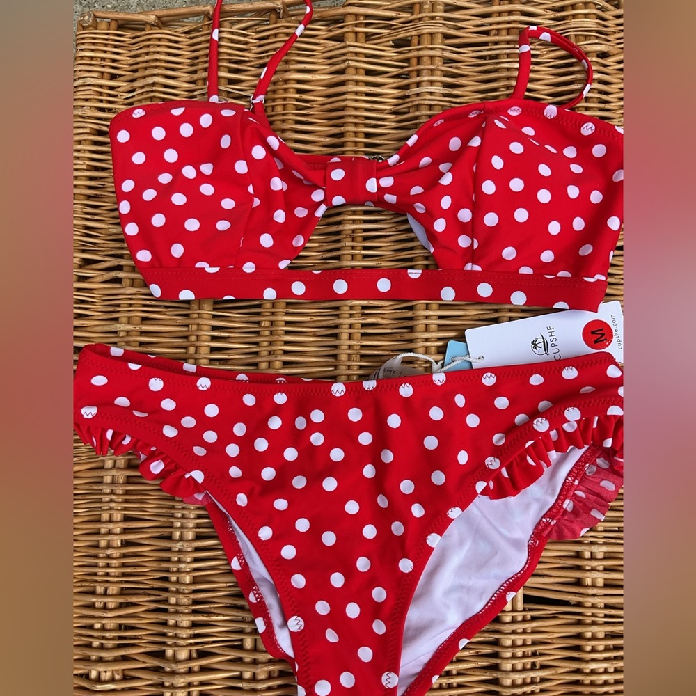 Red Polka Dot Cutout Bikini